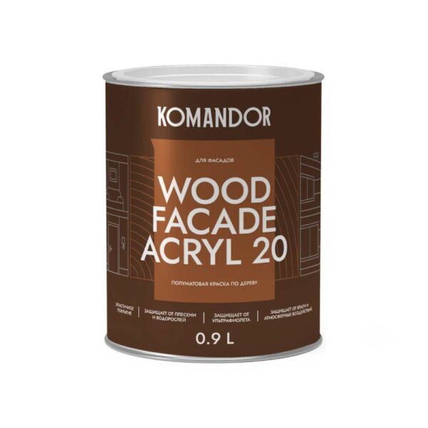 Краска WOOD FACADE ACRYL 20 0,9 л КОМАНДОР изображение
