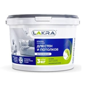 Краска ДЛЯ СТЕН И ПОТОЛКОВ белоснежная 3 кг ЛАКРА изображение