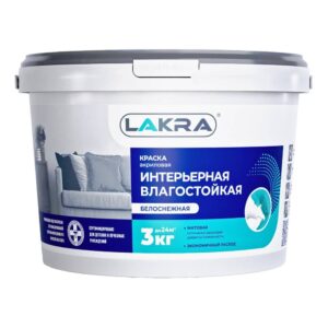 Краска ИНТЕРЬЕРНАЯ ВЛАГОСТОЙКАЯ белоснежная 3 кг ЛАКРА изображение