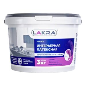 Краска ИНТЕРЬЕРНАЯ ЛАТЕКСНАЯ белоснежная влагостойкая 3 кг ЛАКРА изображение