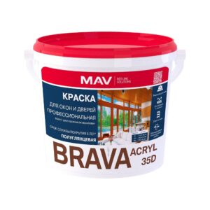 Краска BRAVA ACRYL 35D для окон и дверей профессиональная полуглянцевая 1,1 кг MAV изображение